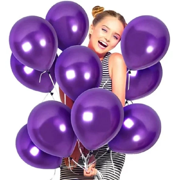 VIP 100 PCS SHINY METALLIC PURPLE BALLOON VIP KALİTE PARLAK METALİK MOR BALON HELYUM GAZI UYUMLUDUR ürün görseli 1