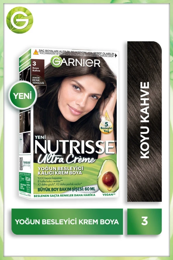 Garnier Nutrisse Yoğun Besleyici Kalıcı Krem Saç Boyası 3  Koyu Kahve ürün görseli 1