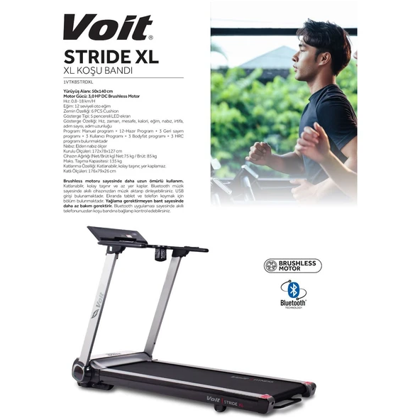 Voit Stride XL Otomatik Eğimli Koşu Bandı - Resim 3