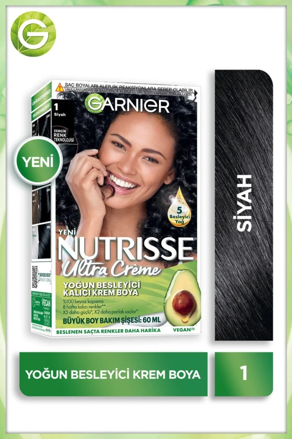 Garnier Nutrisse Yoğun Besleyici Kalıcı Krem Saç Boyası 1  Siyah ürün görseli 1