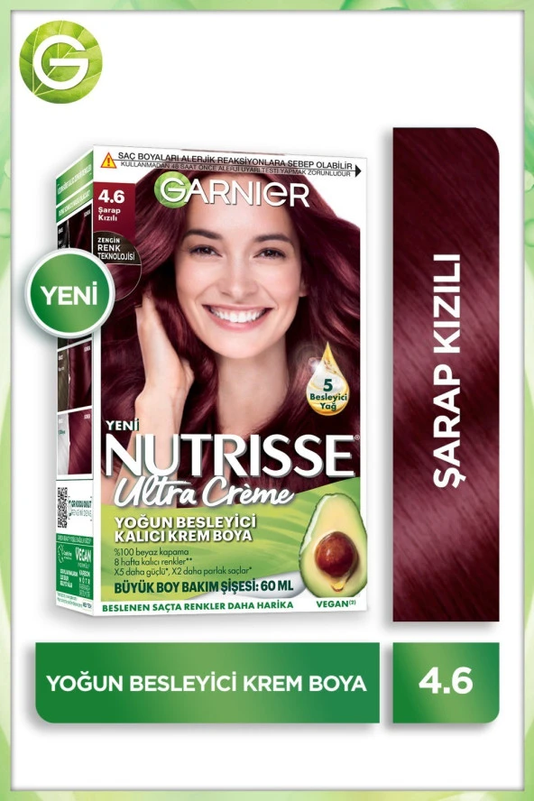Garnier Nutrisse Yoğun Besleyici Kalıcı Krem Saç Boyası 4.6 Şarap Kızılı ürün görseli 1
