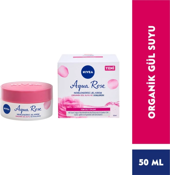 Nivea Aqua Rose Hyaluron ve Organik Gül Suyu İçeren Nemlendirici Jel Yüz Kremi (50 ml); 48 Saat Yoğu ürün görseli 1