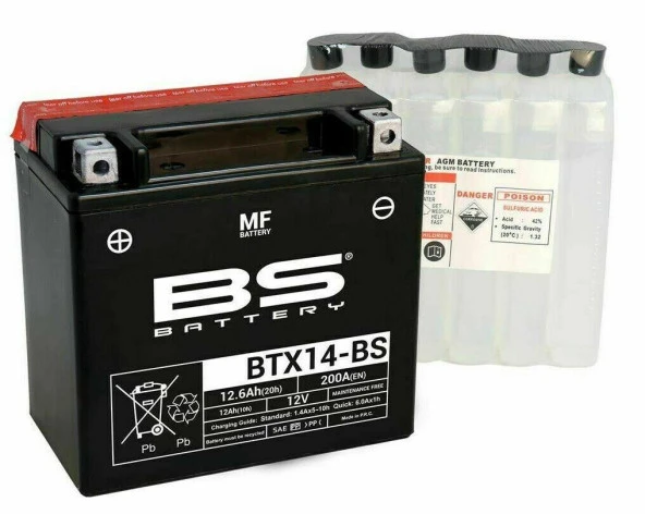 Bs Btx14-Bs 2007-2010 Piaggio Carnaby 200 Uyumlu Akü Sulu Akü ürün görseli 1