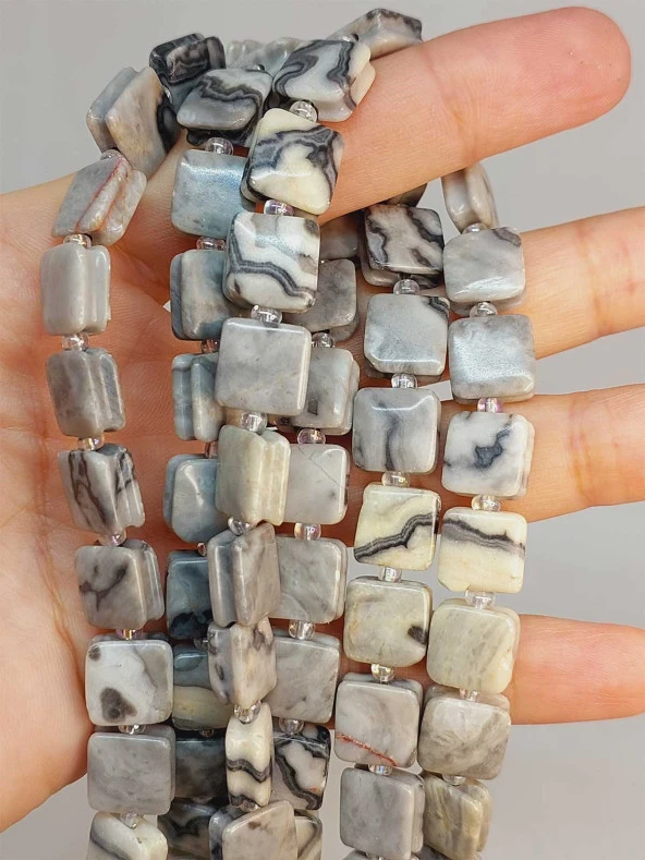 Jasper Taşı Yandan Oyuklu Kare Kesim 10x10mm Dizi (49562) ürün görseli 1