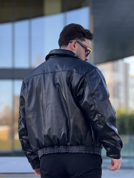 ERKEK OVERSIZE YAKALI DERİ MONT - Resim 6