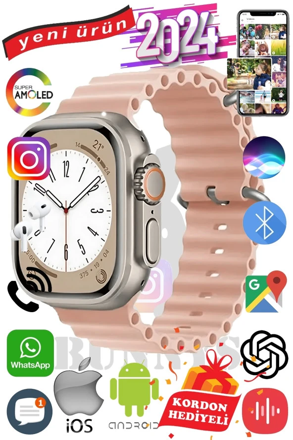Honor Uyumlu Akıllı Saat ULTRA MAX 2024 Kordon Hediyeli Amoled Ekran ürün görseli 1