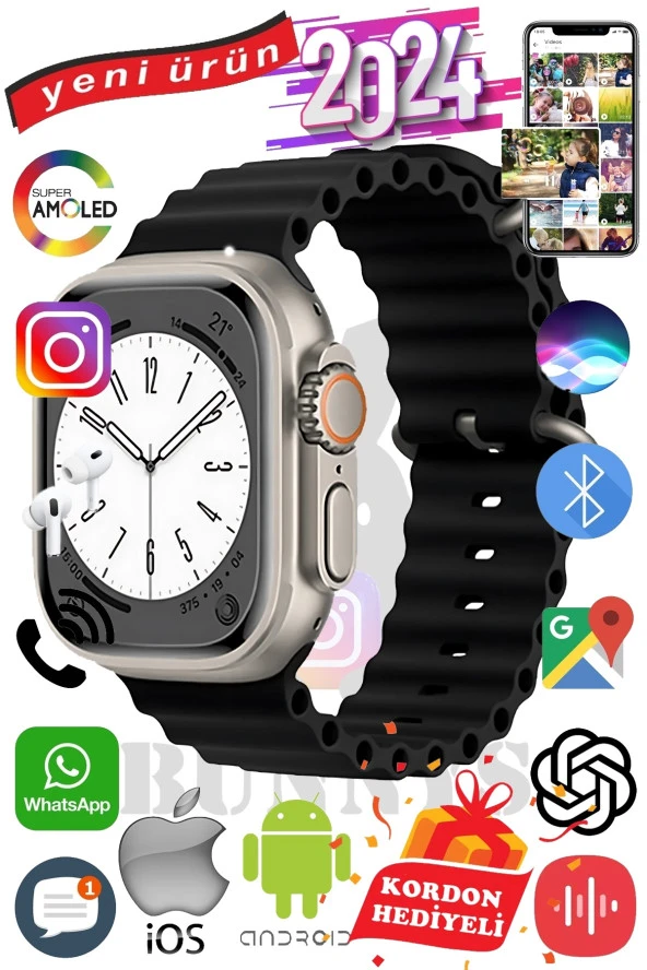 Oukitel Uyumlu Akıllı Saat ULTRA MAX 2024 Kordon Hediyeli Amoled Ekran ürün görseli 1
