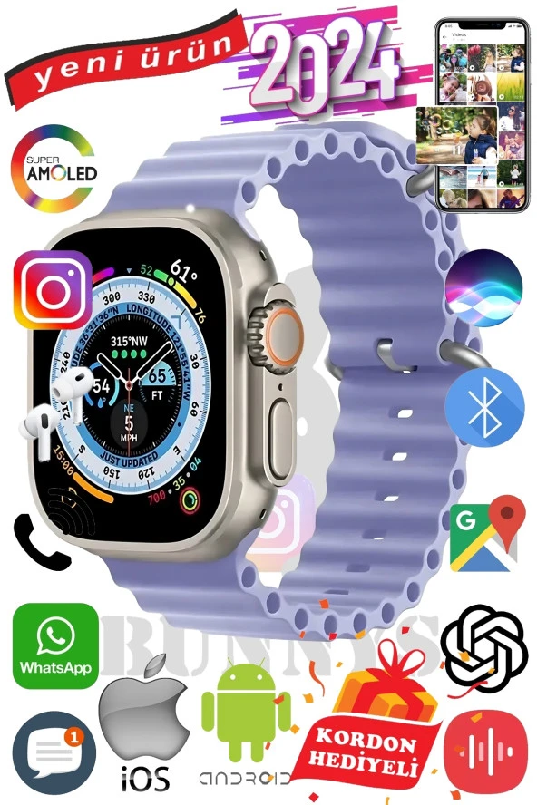 Redmi Note 11 Uyumlu Akıllı Saat ULTRA MAX 2024 Kordon Hediyeli Amoled Ekran ürün görseli 1