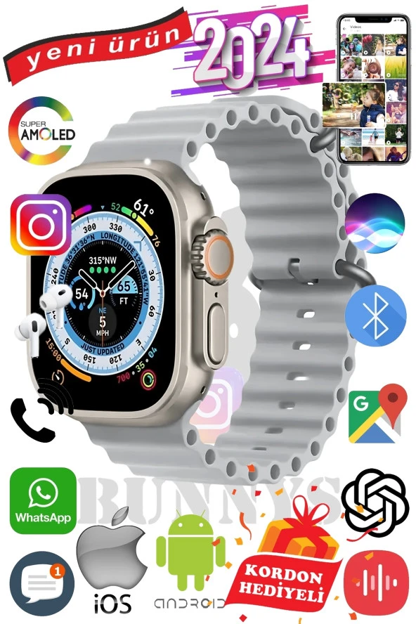 Reeder P13 Blue Max Uyumlu Akıllı Saat ULTRA MAX 2024 Kordon Hediyeli Amoled Ekran ürün görseli 1