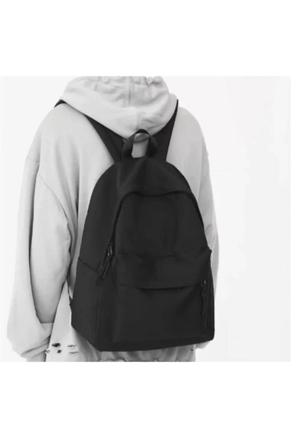 Siyah Reklamsız Düz Siyah Unisex Laptop Okul Kurs Kamp Seyehat Gezi Günlük Kullanım Sırt Çantası ürün görseli 1
