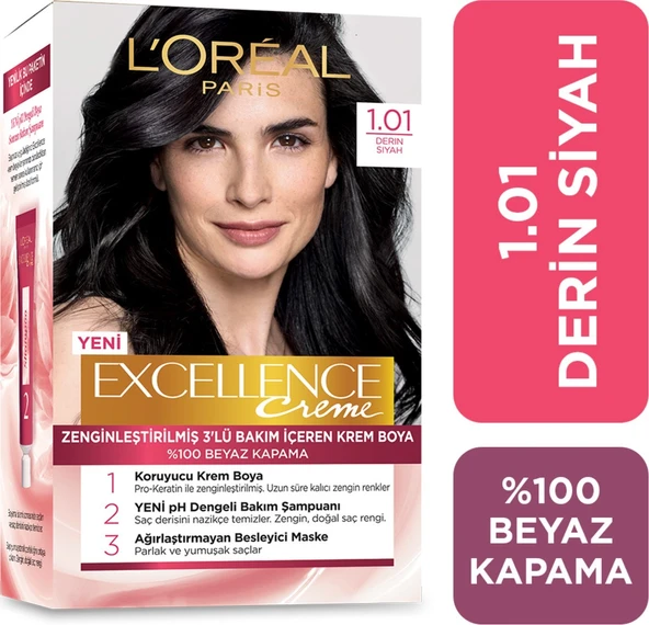 L'Oréal Paris Excellence Creme Saç Boyası 1.01 Derin Saf Siyah ürün görseli 1