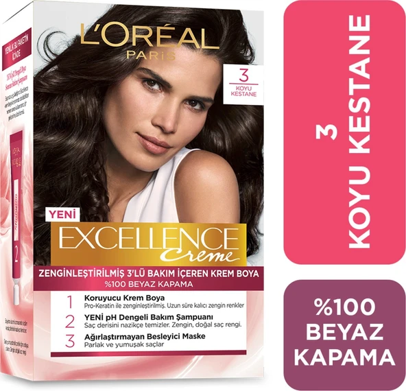 L'Oréal Paris Excellence Creme Saç Boyası 3 Koyu Kestane ürün görseli 1