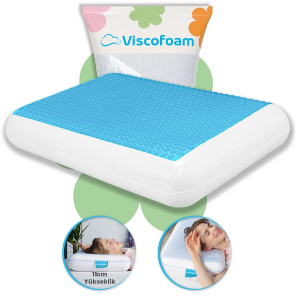 Viscofoam Lüks Terletmeyen Ortopedik Yastık Serinleten Visco Yastık Jelli Yastık 60x40x11cm ürün görseli 1