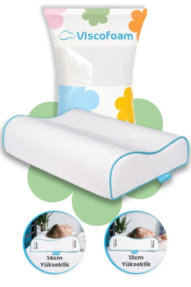 Yüksek Boyun Destekli Ortopedik Yastık Çift Boyun Destekli Visco Yastık - 60x40x14-12cm ürün görseli 1