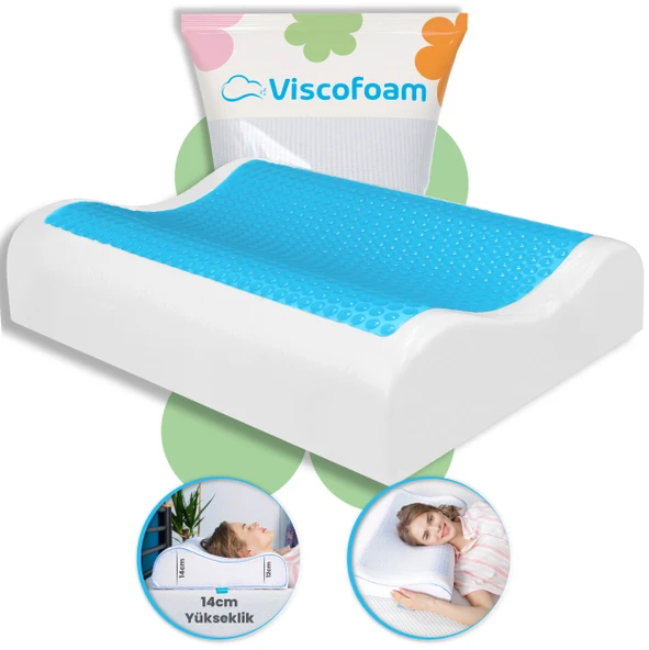 Viscofoam Anatolia Yüksek Terletmeyen Boyun Destekli Ortopedik Yastık Jelli Visco Yastık - 60x40x14-12cm ürün görseli 1