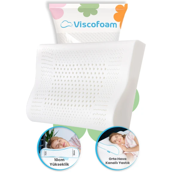 Viscofoam Hava Kanallı Ortopedik Boyun Destekli Yastık Visco Yastık 57x37x10-7cm ürün görseli 1