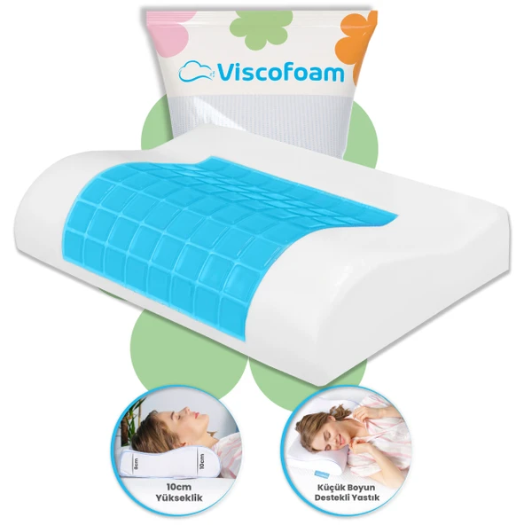 Viscofoam Terletmeyen Boyun Destekli Ortopedik Yastık Jelli Visco Yastık - 47x30x10-8cm ürün görseli 1