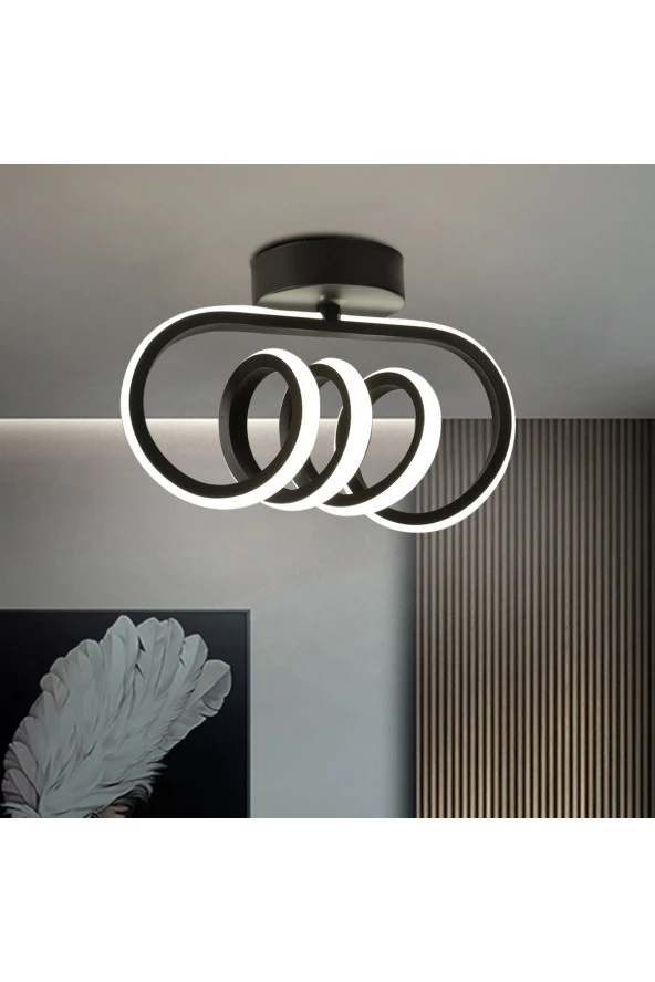Livora Lighting Burgu Siyah Tavana Sıfır Beyaz Led Işıklı Avize ürün görseli 1