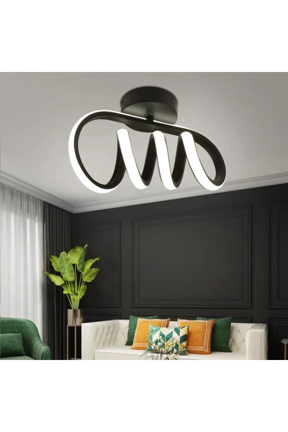 Livora Lighting Burgu Siyah Tavana Sıfır Günışığı Led Avize ürün görseli 1