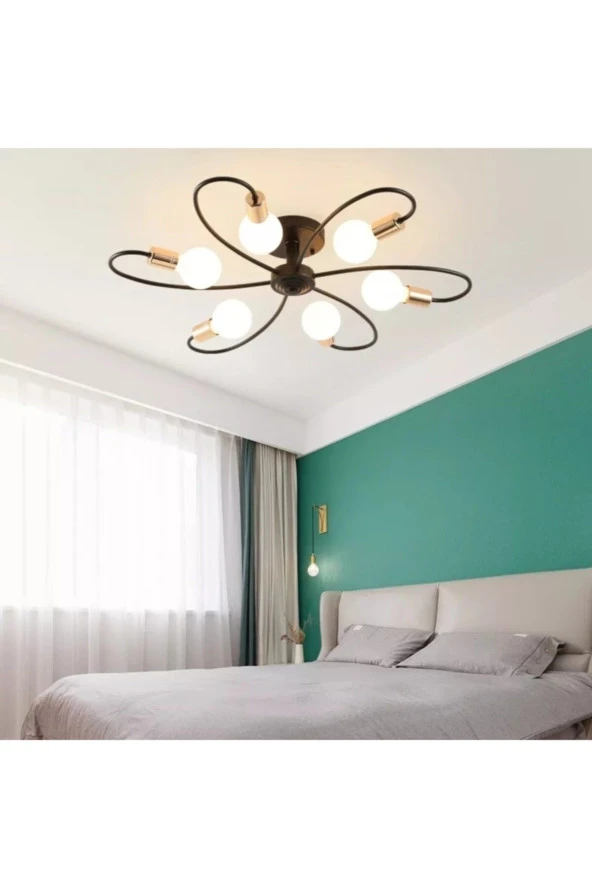 Livora Lighting Uranüs 6 lı Siyah Gold Avize ürün görseli 1