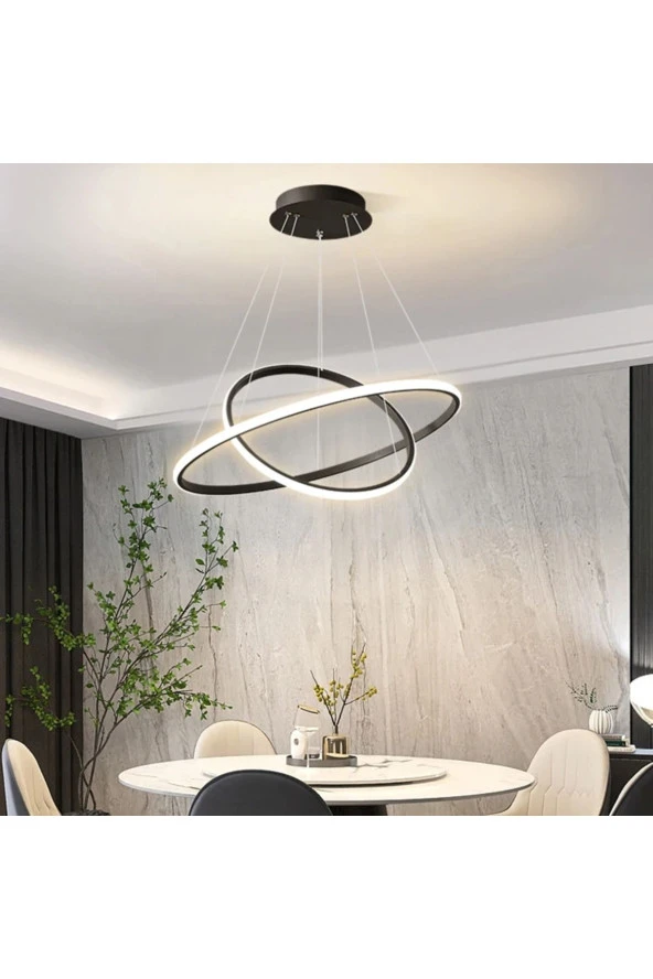 Livora Lighting 2li Halka Siyah Led Avize Beyaz Işık ürün görseli 1