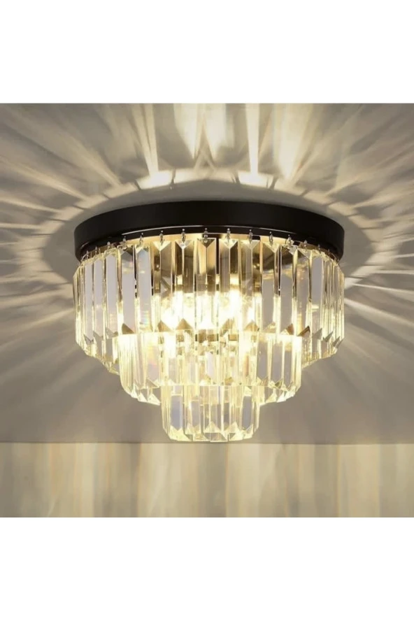 Livora Lighting Retro Siyah Kristal Taşlı Modern Salon Yatak Odası Lüks Plafonyer Avize ürün görseli 1