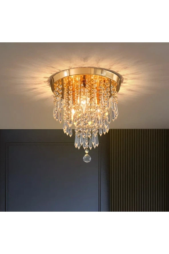 Livora Lighting Ahenk Gold Kristal Taşlı Modern Salon Avize ürün görseli 1