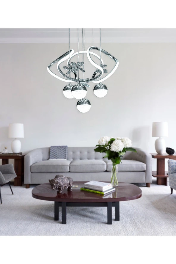 Livora Lighting Alice Modern Sarkıt Kelebekli Krom 3 Kademeli Ledli Avize ürün görseli 1