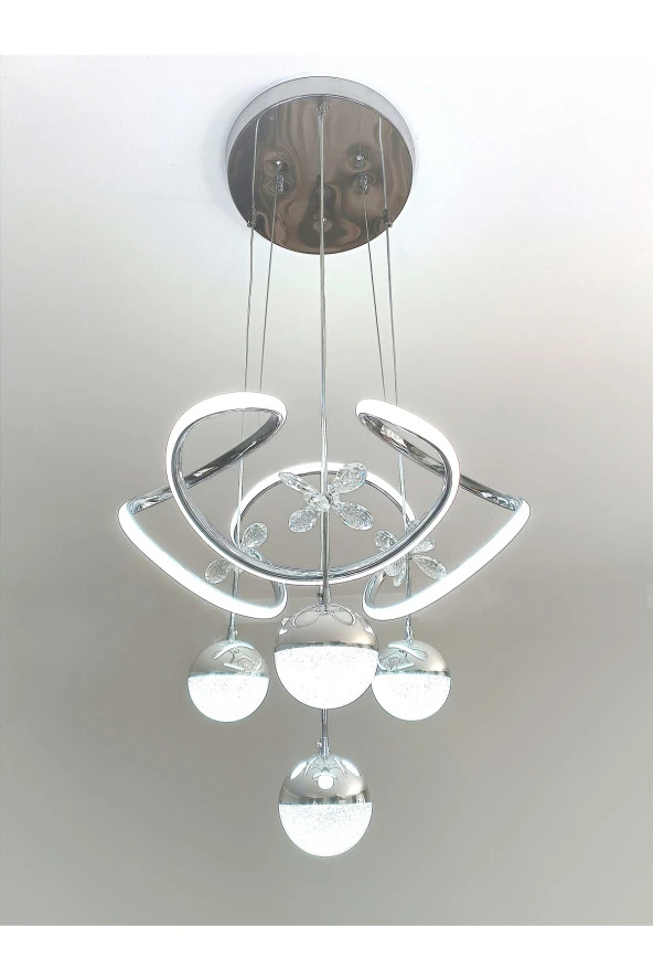 Livora Lighting Alice Modern Sarkıt Kelebek Taşlı Krom Led Avize ürün görseli 1