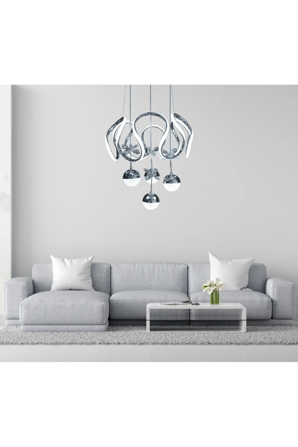 Livora Lighting Diana Modern Sarkıt Kelebekli Krom 3 Kademeli Ledli Avize ürün görseli 1