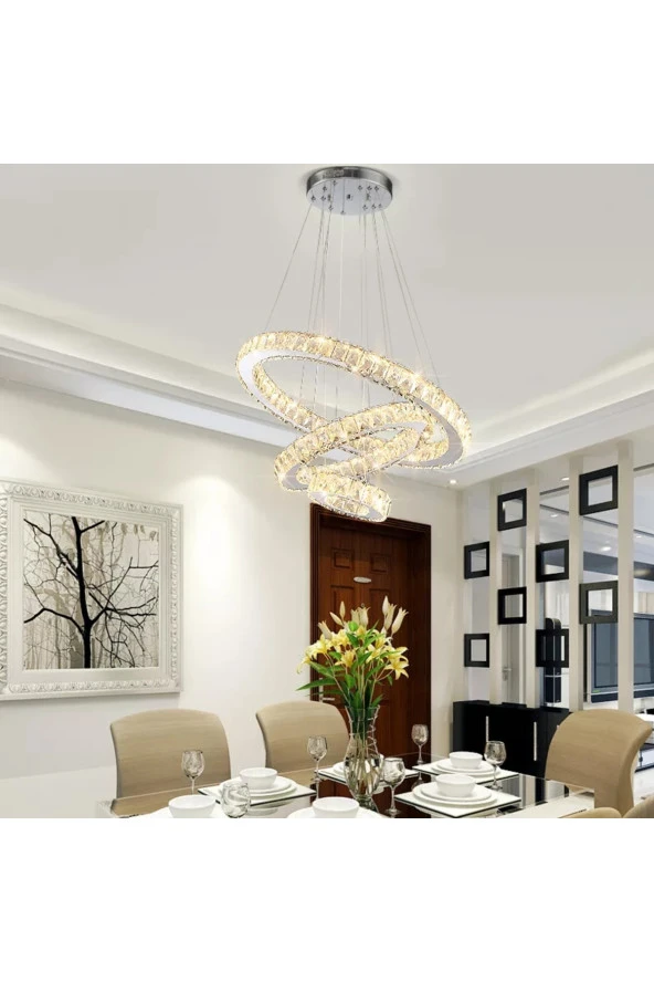 Livora Lighting Alfa Kristal Taşlı 3 Kademeli Modern Ledli Salon Avize ürün görseli 1