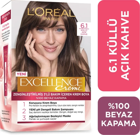 L'oréal Paris Excellence Creme Saç Boyası 6.1 Küllü Açık Kahve ürün görseli 1