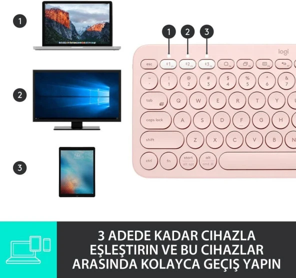 Logitech K380 Pembe Kablosuz Klavye Outlet - Resim 3