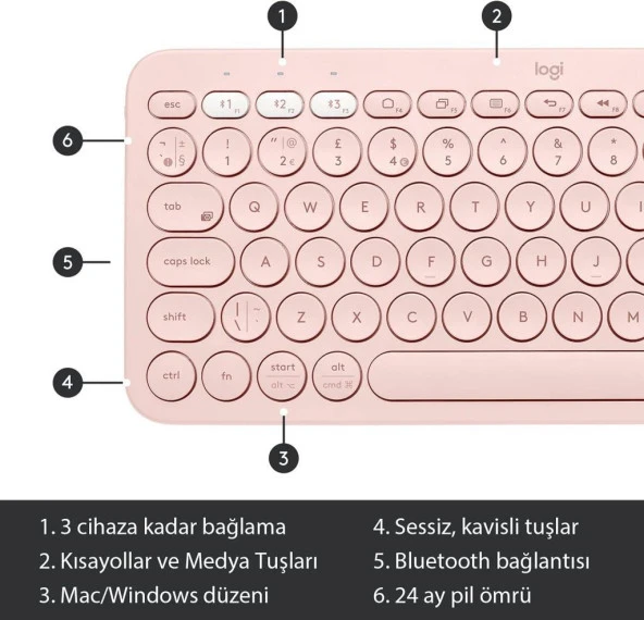 Logitech K380 Pembe Kablosuz Klavye Outlet - Resim 8
