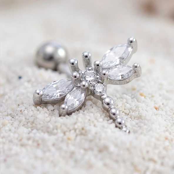 316L Çelik Yusufçuk Model Zirkon Taşlı Piercing  PRC-223 ürün görseli 1