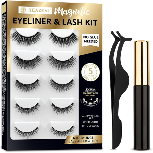Reazeal Manyetik Kirpikler Ve Manyetik Eyeliner Seti, Takma Kirpik, Kirpik Uzatma. Şeffaf Pkt ürün görseli 1