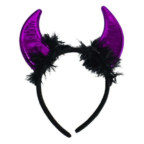 Halloween Taç Şeytan Saten Boynuz Tüllü Mor ürün görseli 1