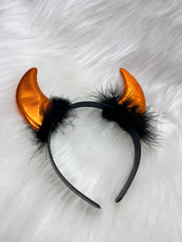 Halloween Taç Şeytan Saten Boynuz Tüllü Turuncu ürün görseli 1