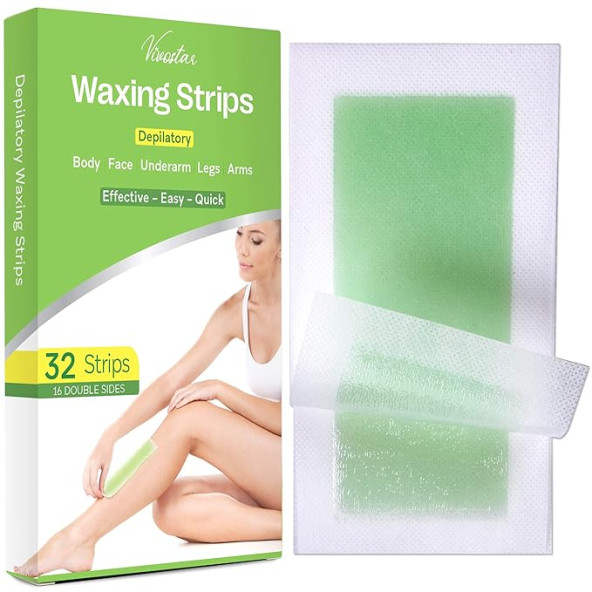 Vivostar Wax Strips, Hair Removal Wax Kit. Sir Ağda Şeritleri, Kol, Bacak, Brezilya, Bikini Kadınlar Için Ağda Kiti, 32 Adet (Büyük Boy Ağda Şeritleri) ürün görseli 1