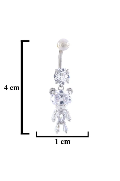 316L Çelik Ayıcık Model Zirkon Taşlı Piercing  PRC-221 - Resim 5