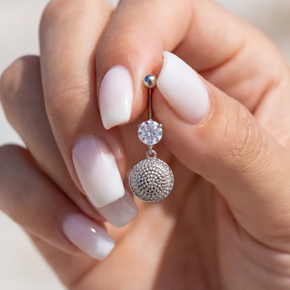 316L Çelik Zirkon Taşlı Küre Piercing PRC-135 - Resim 3