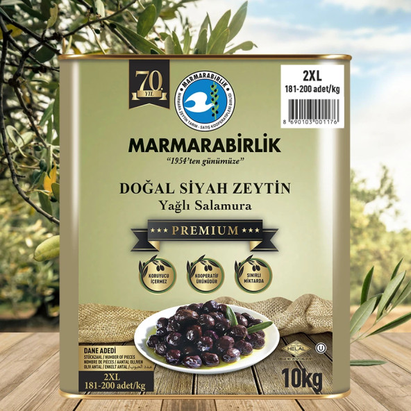 PTTAVM: Marmarabirlik 2XL 181-200 KB Premium Doğal Siyah Zeytin 10 kğ