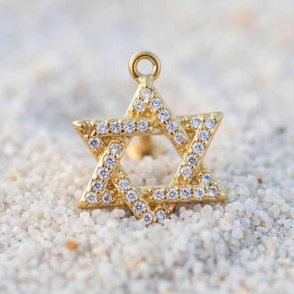 Altın Kaplama Zirkon Taşlı Pentagram Piercing PRC-125 ürün görseli 1