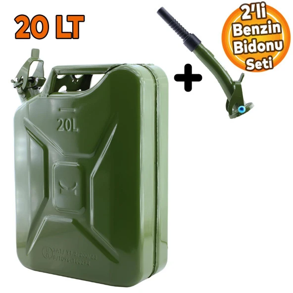 Metal Benzin Bidonu 20 Litre Akaryakıt Mazot Taşıma Doldurma Depolama Bidonu + Aktarma Borusu ürün görseli 1