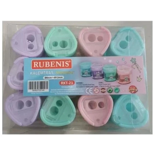 Rubenis Kalemtıraş Pastel 4 Renkli Oval Çift Açacaklı Rkt 23 12'li Paket Rubenis ürün görseli 1