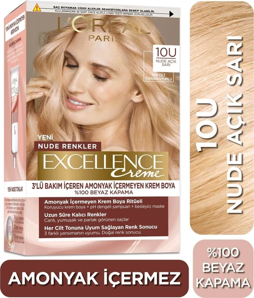 L’oréal Paris Excellence Creme Nude Renkler Saç Boyası – 10U Nude Açık Sarı ürün görseli 1