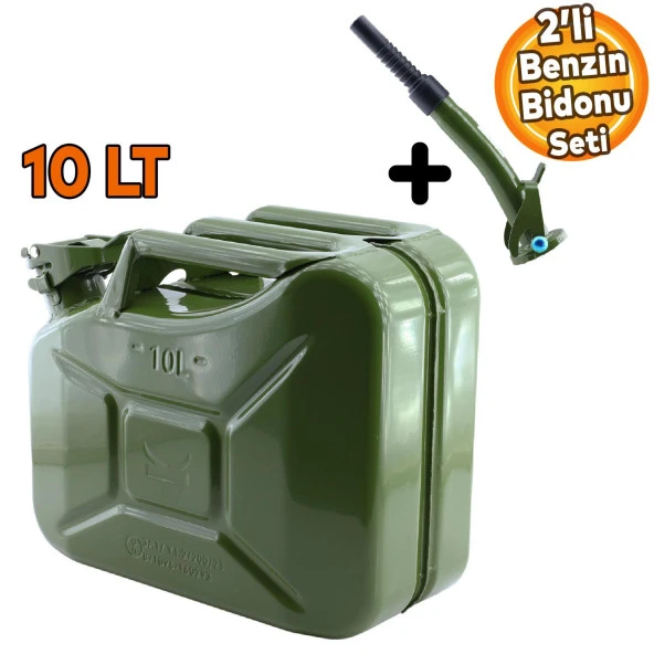Metal Benzin Bidonu 10 Litre Akaryakıt Mazot Taşıma Doldurma Depolama Bidonu + Aktarma Borusu ürün görseli 1