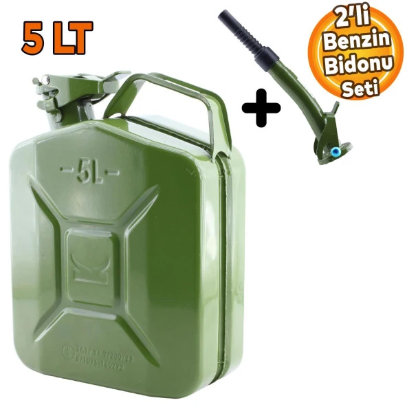 Metal Benzin Bidonu 5 Litre Akaryakıt Mazot Taşıma Doldurma Depolama Bidonu + Aktarma Borusu ürün görseli 1