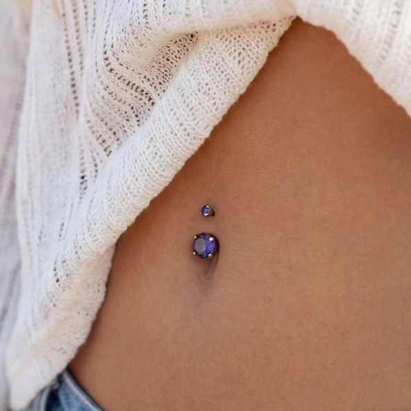 316L Çelik Mor Zirkon Taşlı Piercing PRC-111 - Resim 2