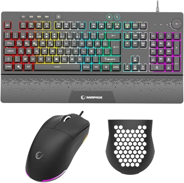 Rampage Eclipse Siyah Usb Rgb Aydınlatmalı Q Gaming Oyuncu Klavye Mouse Set 12800 Dpi ürün görseli 1